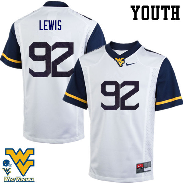 Youth #92 Jon Lewis West Virginia Mountaineers College Football Jerseys-White - Click Image to Close